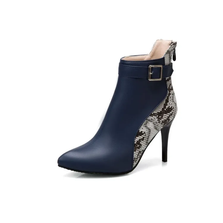 Women's Pointed Toe Snake-print High Heel Short Boots