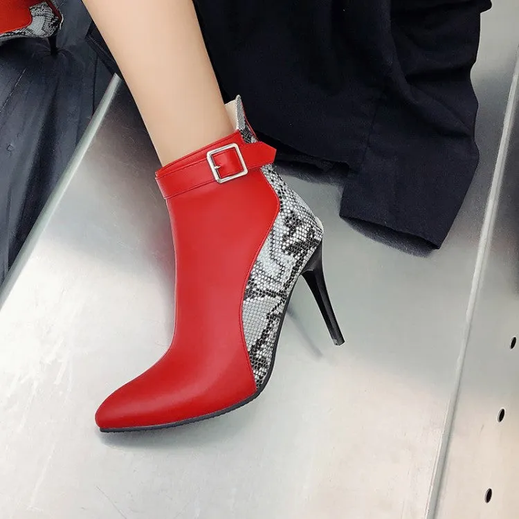 Women's Pointed Toe Snake-print High Heel Short Boots