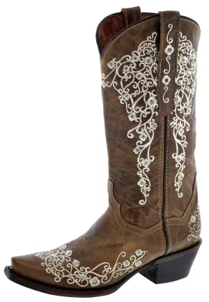 Womens Stella Light Brown Leather Cowboy Boots - Snip Toe