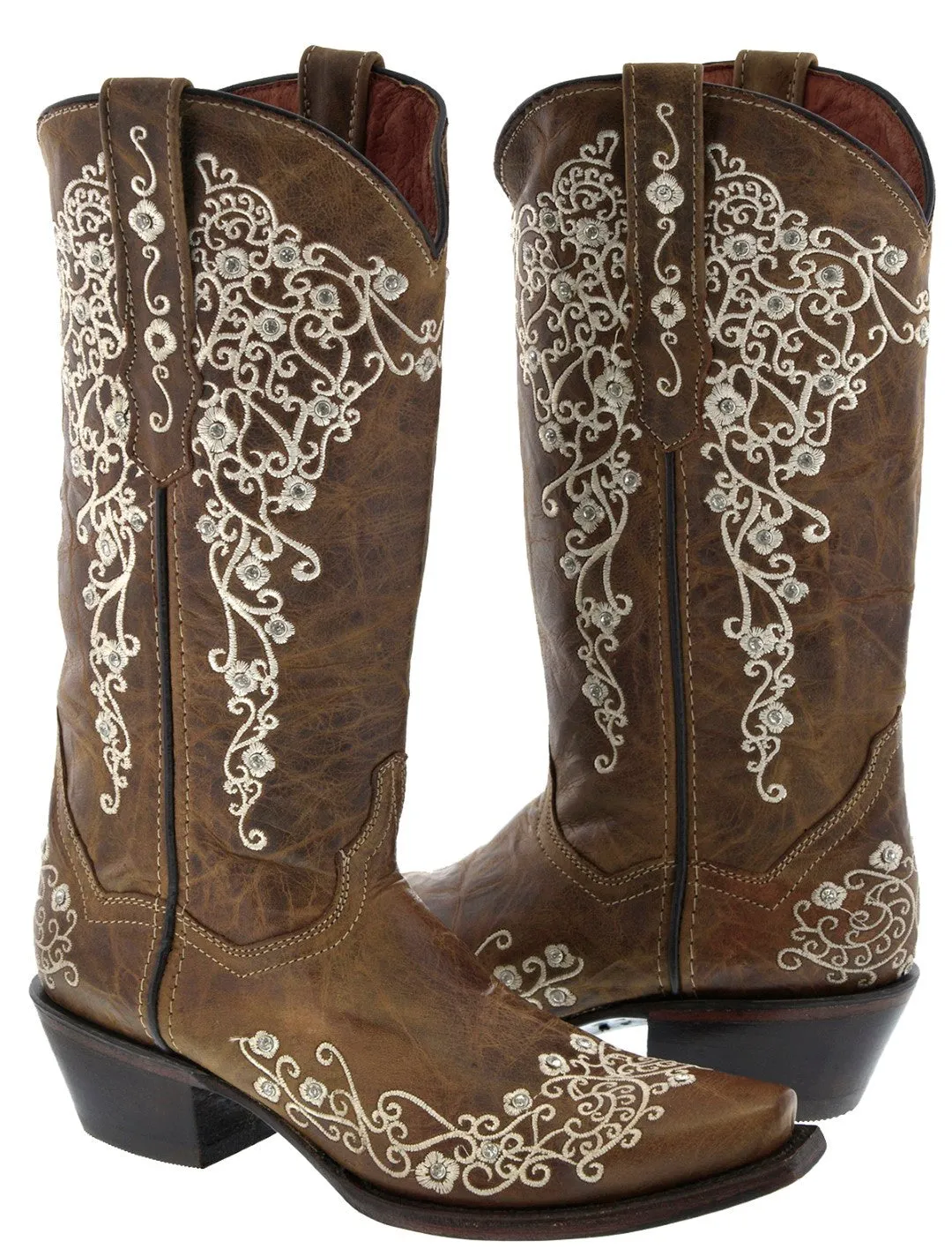 Womens Stella Light Brown Leather Cowboy Boots - Snip Toe