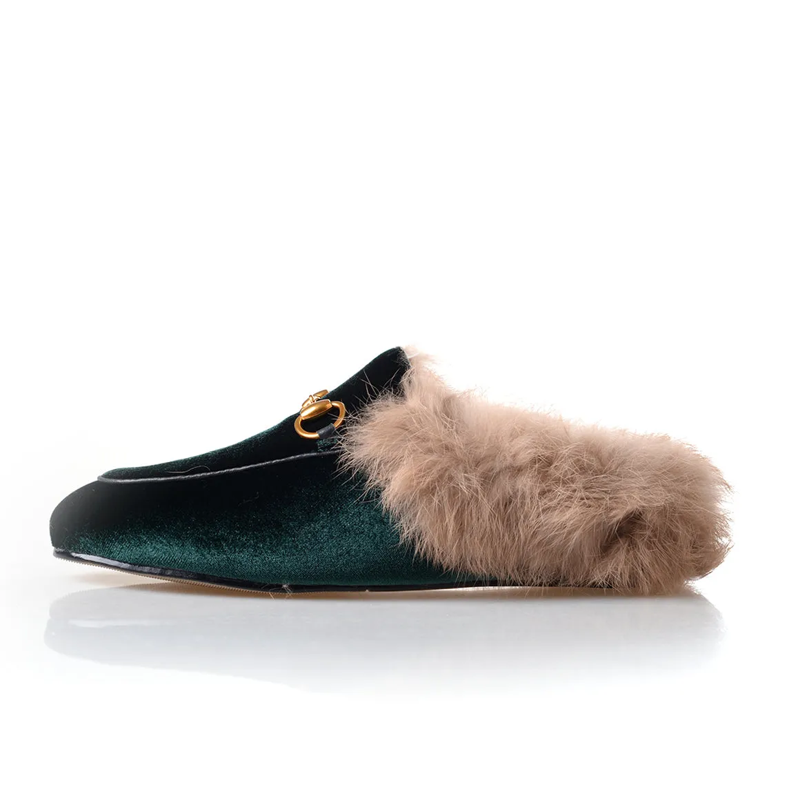 Womens Velvet Fur Slide Slip On Flat Mules