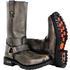 Xelement Men's Throttle Distressed Brown Leather Motorcycle Biker Rider Boots X99005